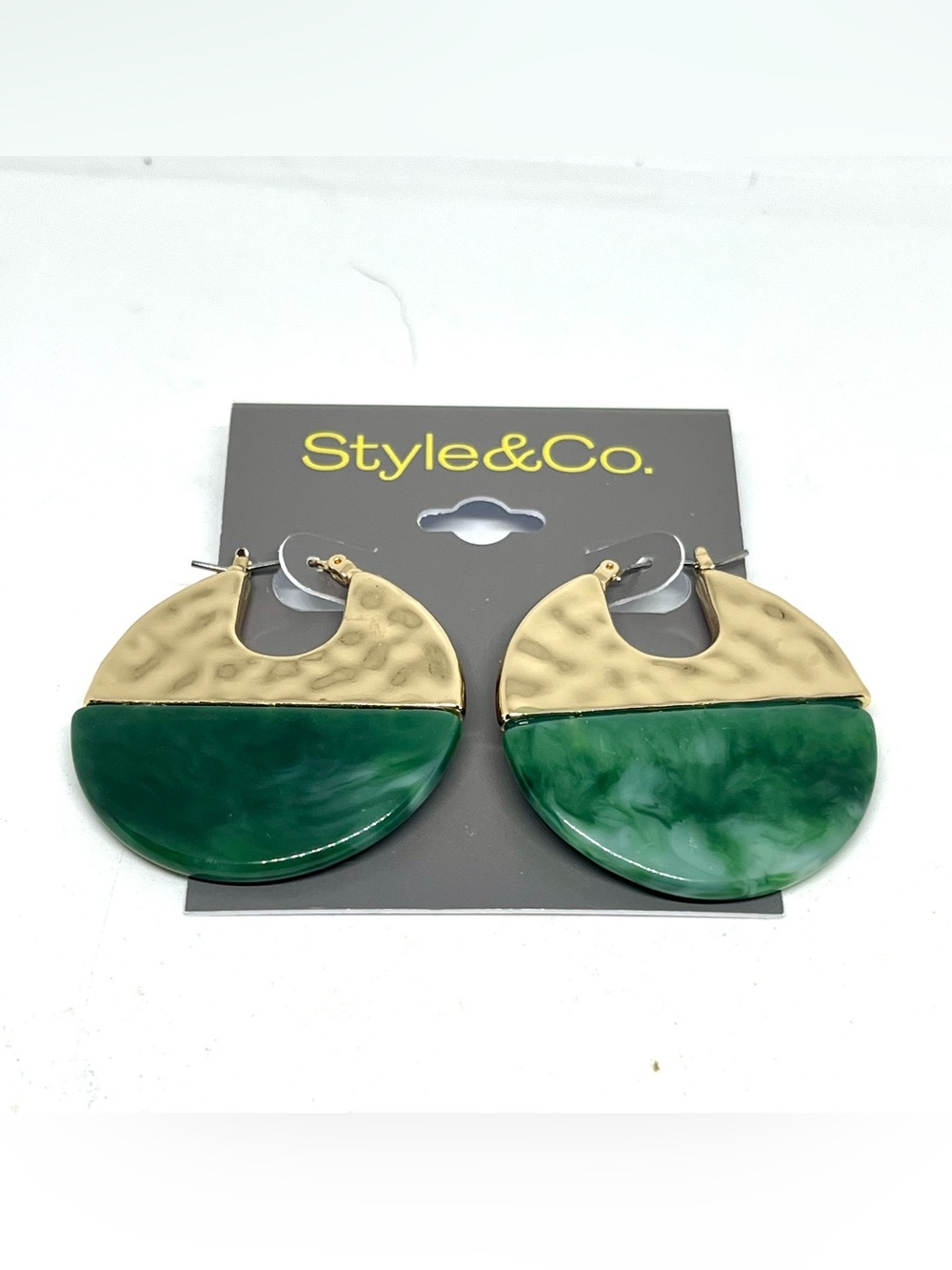 Style & Co. Green and Gold Semi-Circle Drop Earrings